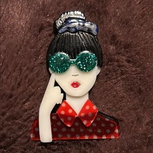 Stylish Woman 3-D Red and Green Acrylic Brooch